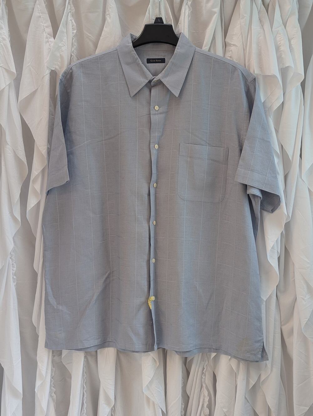 Club Room Mens XXL Linen Cotton Blend Casual Button Up Shirt Short Sleeve Blue